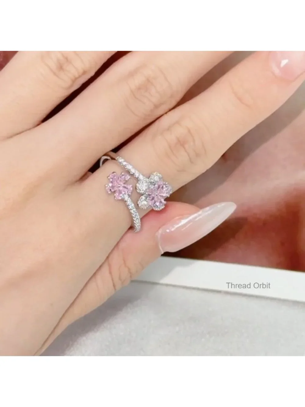 Adjustable Wrap Crystal Cubic Zirconia Floral Ring